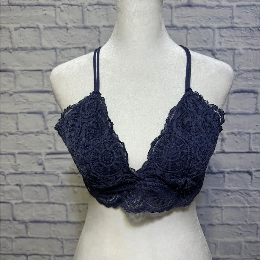 Aerie Lightly Padded Lace Navy Blue Bralette Size L